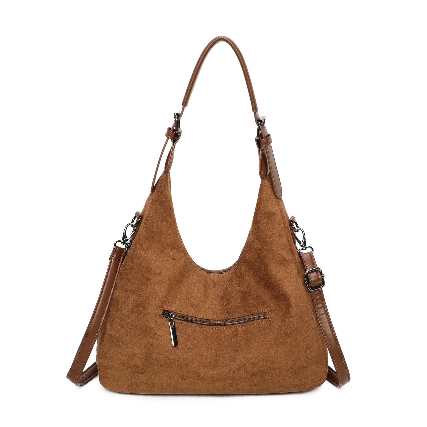 Suede Effect Side Zip Shoulder Bag