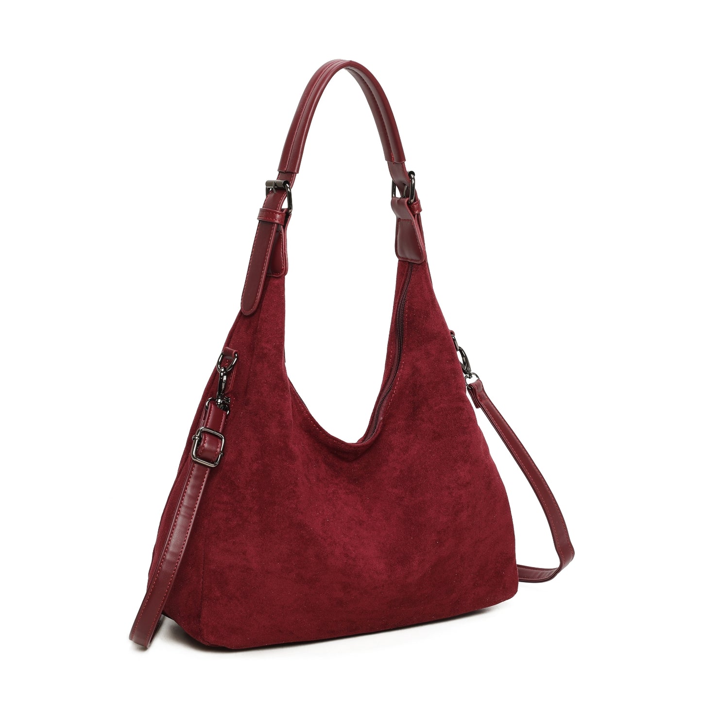 Suede Effect Side Zip Shoulder Bag