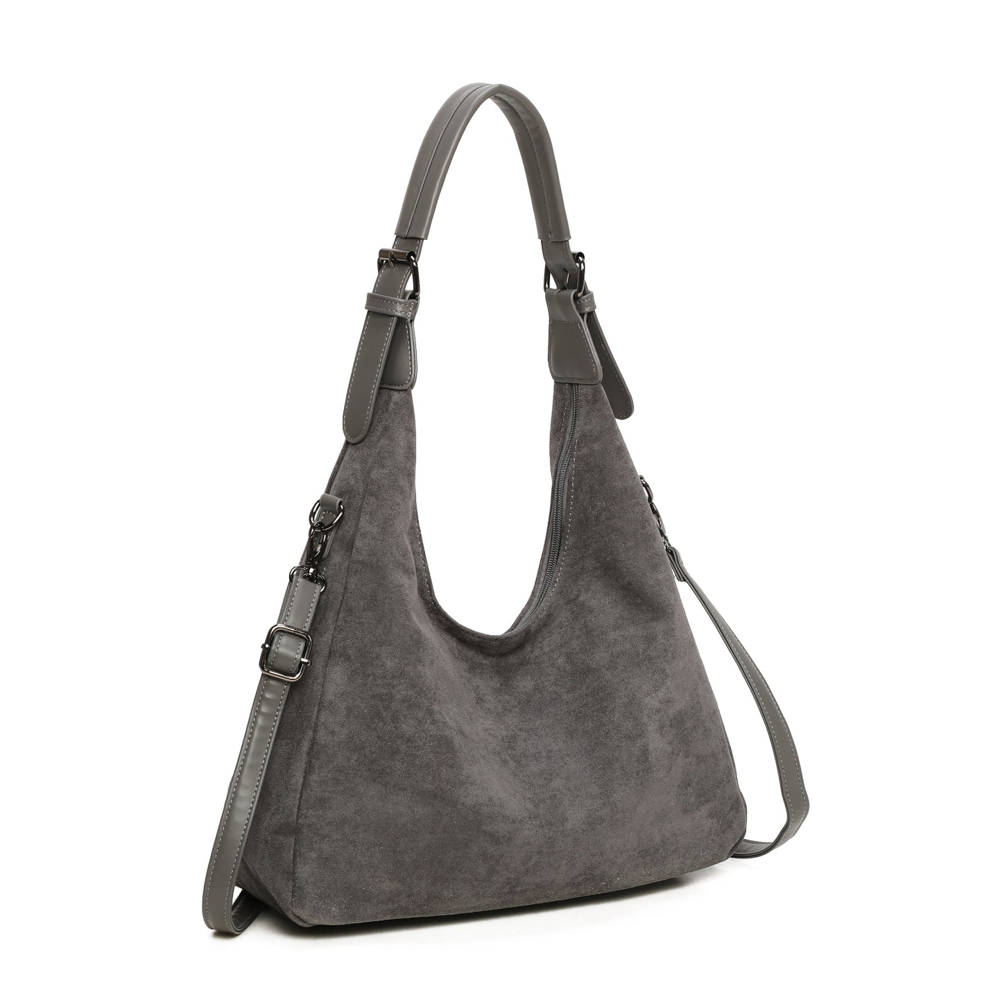 Suede Effect Side Zip Shoulder Bag