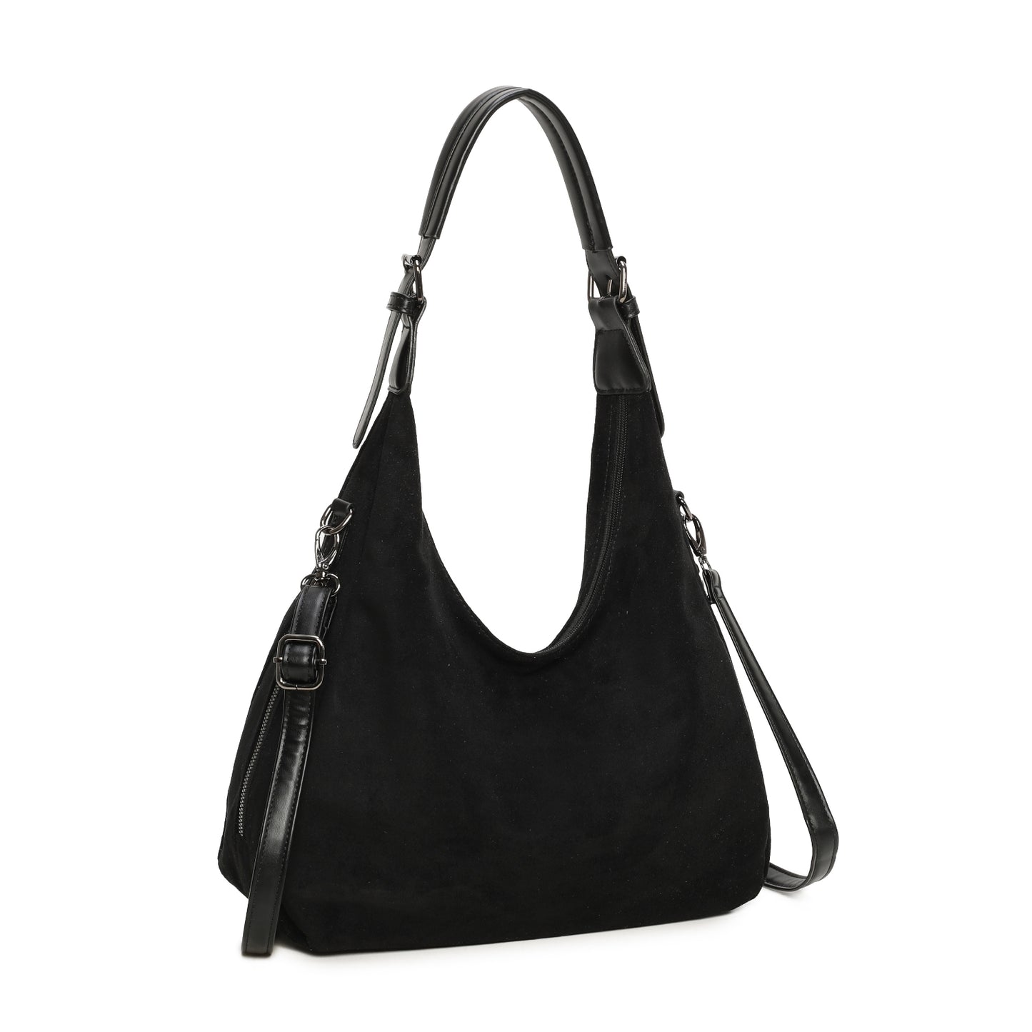 Suede Effect Side Zip Shoulder Bag