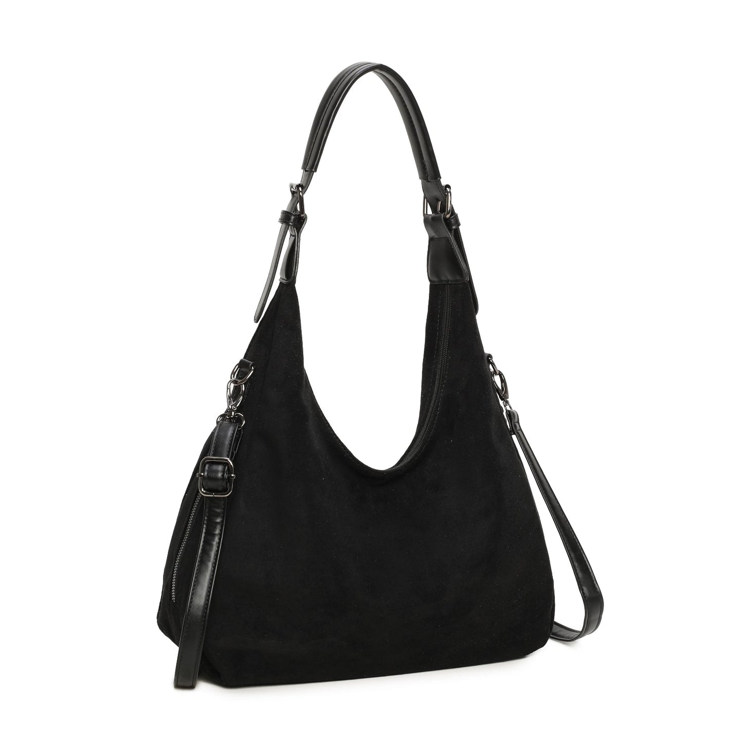 Suede Effect Side Zip Shoulder Bag - Lightweight, Long Strap included