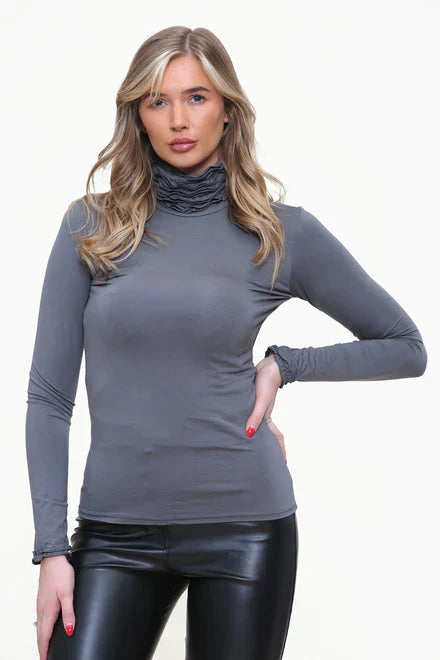 Ruffle Neck Top - Stylish Ruffle Neckline for Chic Vibe