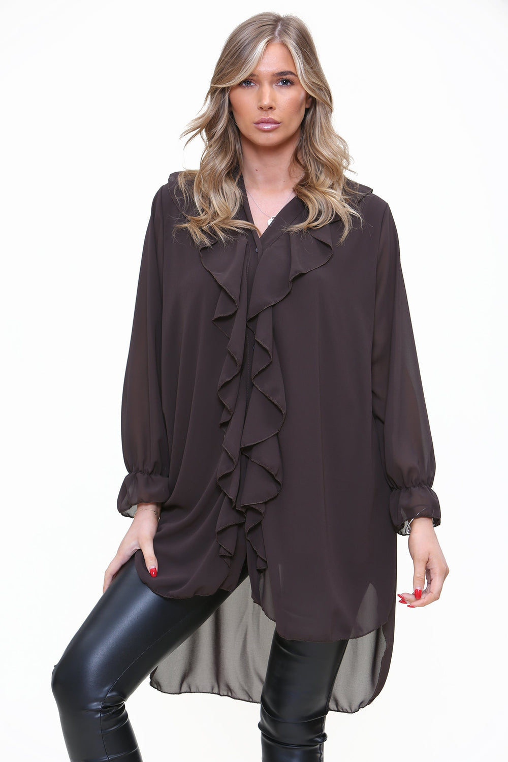 Ruffle Shirt - Main Body Fully Lined and Sheer Sleeves