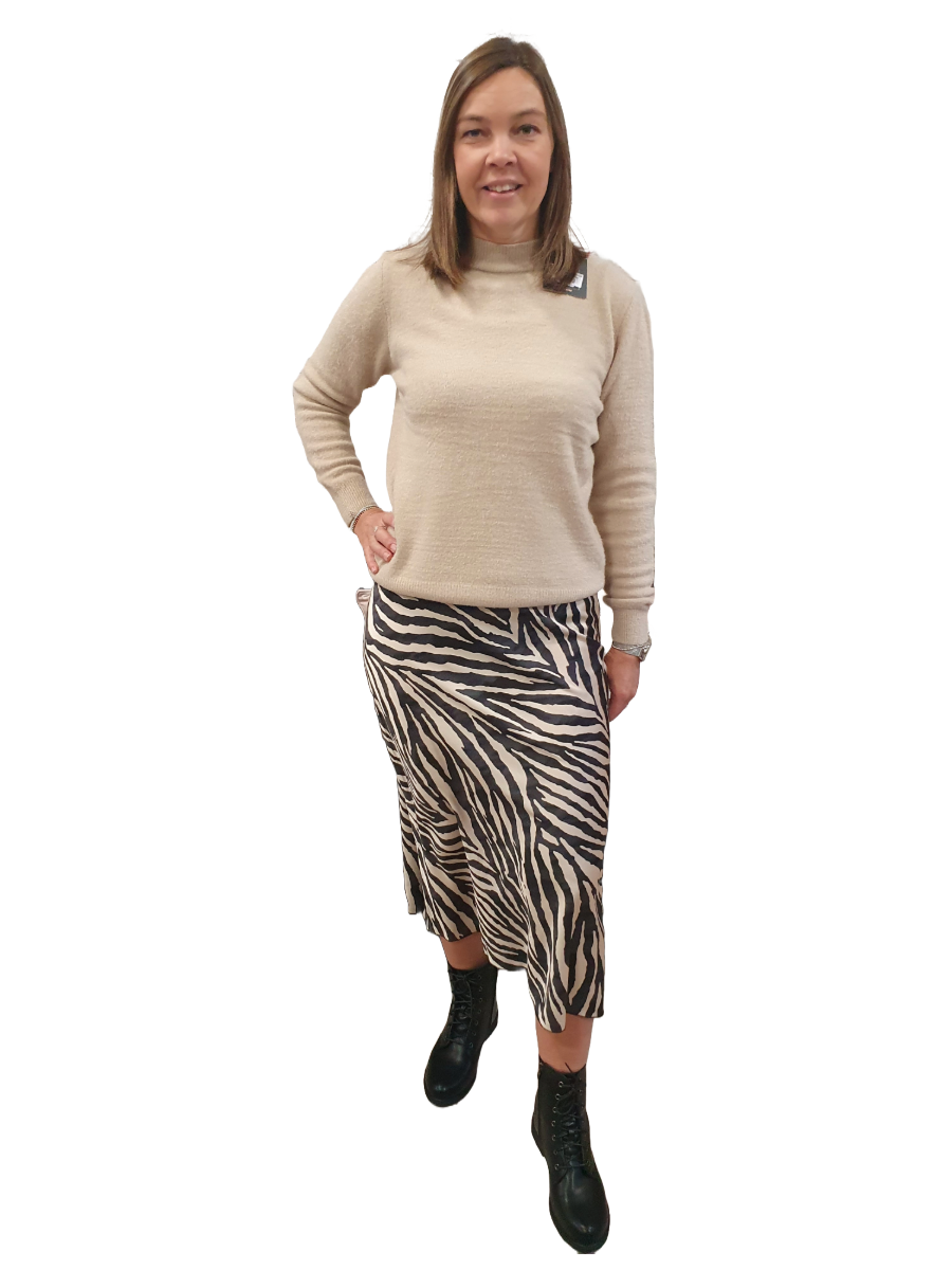 Animal Print Satin Skirt with Midi Length and Bold Pattern