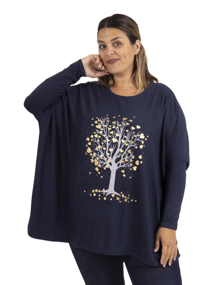 Heart Tree Soft Touch Top with Stud Detail and Metallic Hearts