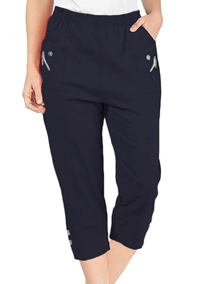 Cropped stretch trouser with button and zip details, made from cotton blend.