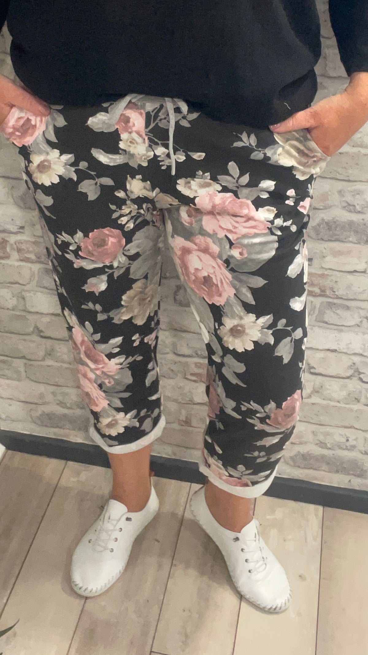 Cotton Trouser - Rose pattern with soft jersey waistband