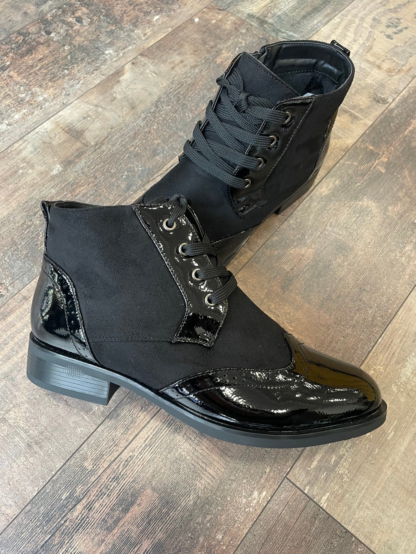 Lace up Boot - With Patent Leather and Suede Effect Material