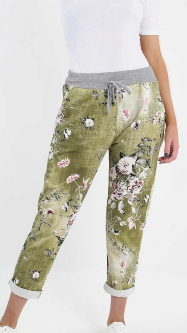 Cotton Trouser - Floral with a soft jersey waistband