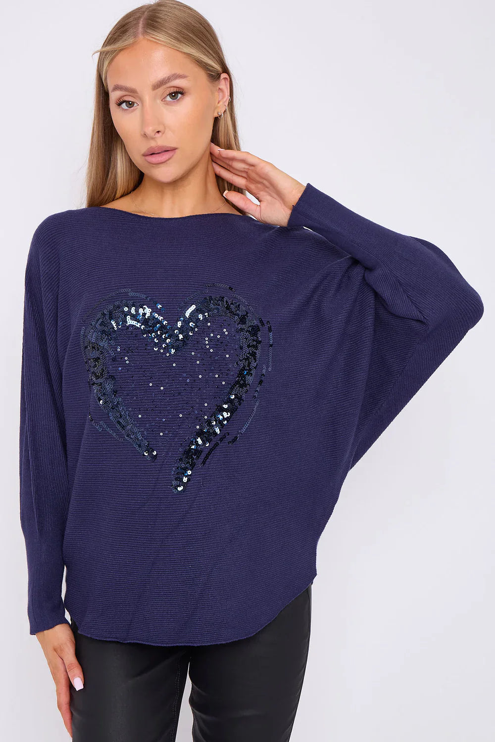 Heart Sequin Batwing Jumper - Chic & Sparkly Winter Wear