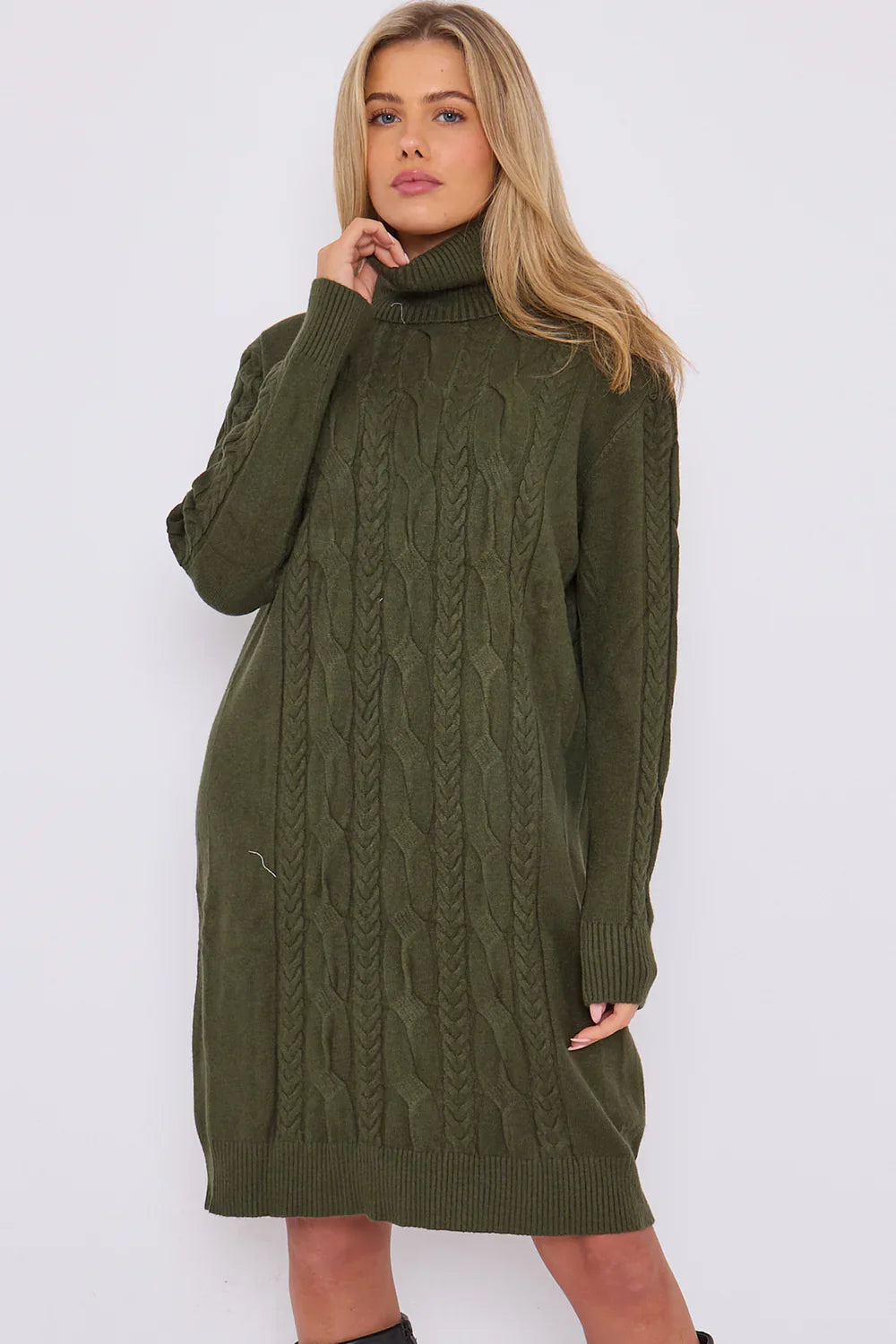 Jumper Dress - Roll Neck Design and Cable Pattern to Front