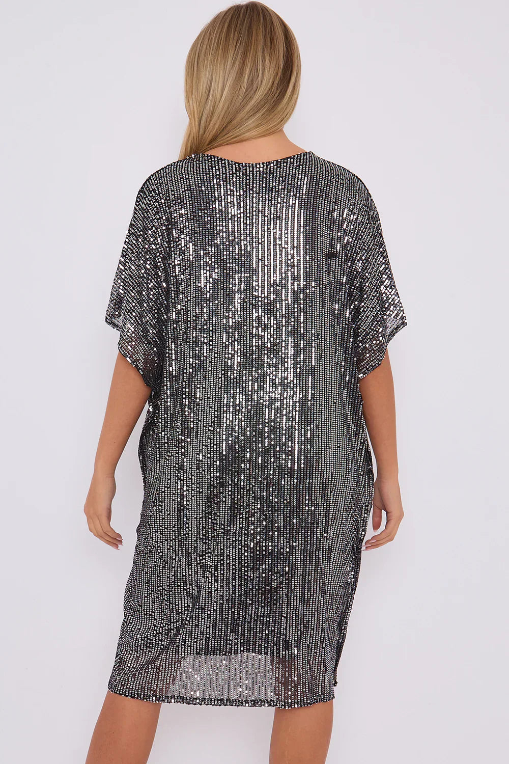 V Neck Sequin Tunic with batwing sleeves, perfect Christmas party dress.