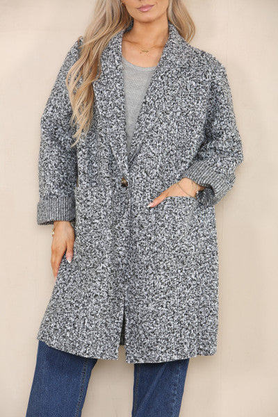 Teddy Boyfriend Jacket - One Button Fastening and Pockets on model