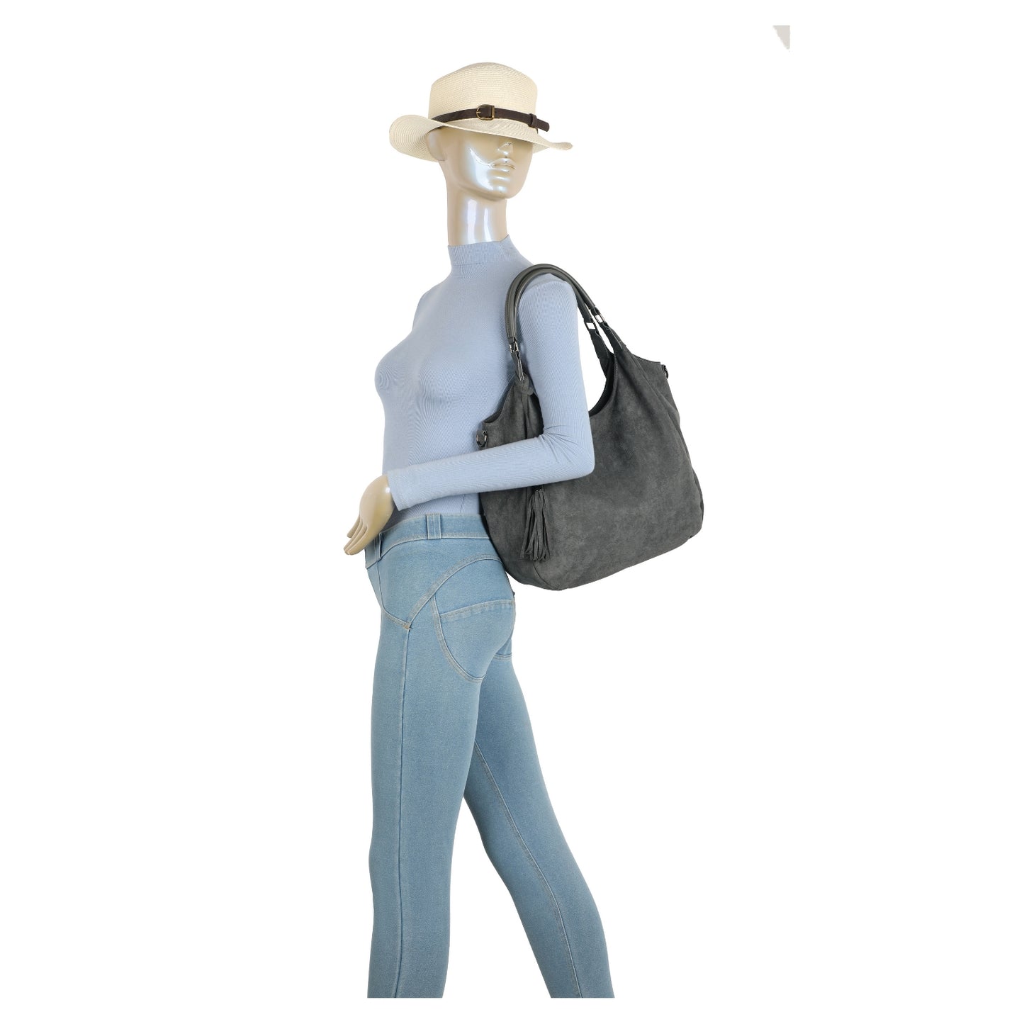 Suede Effect Shoulder Tassel Bag