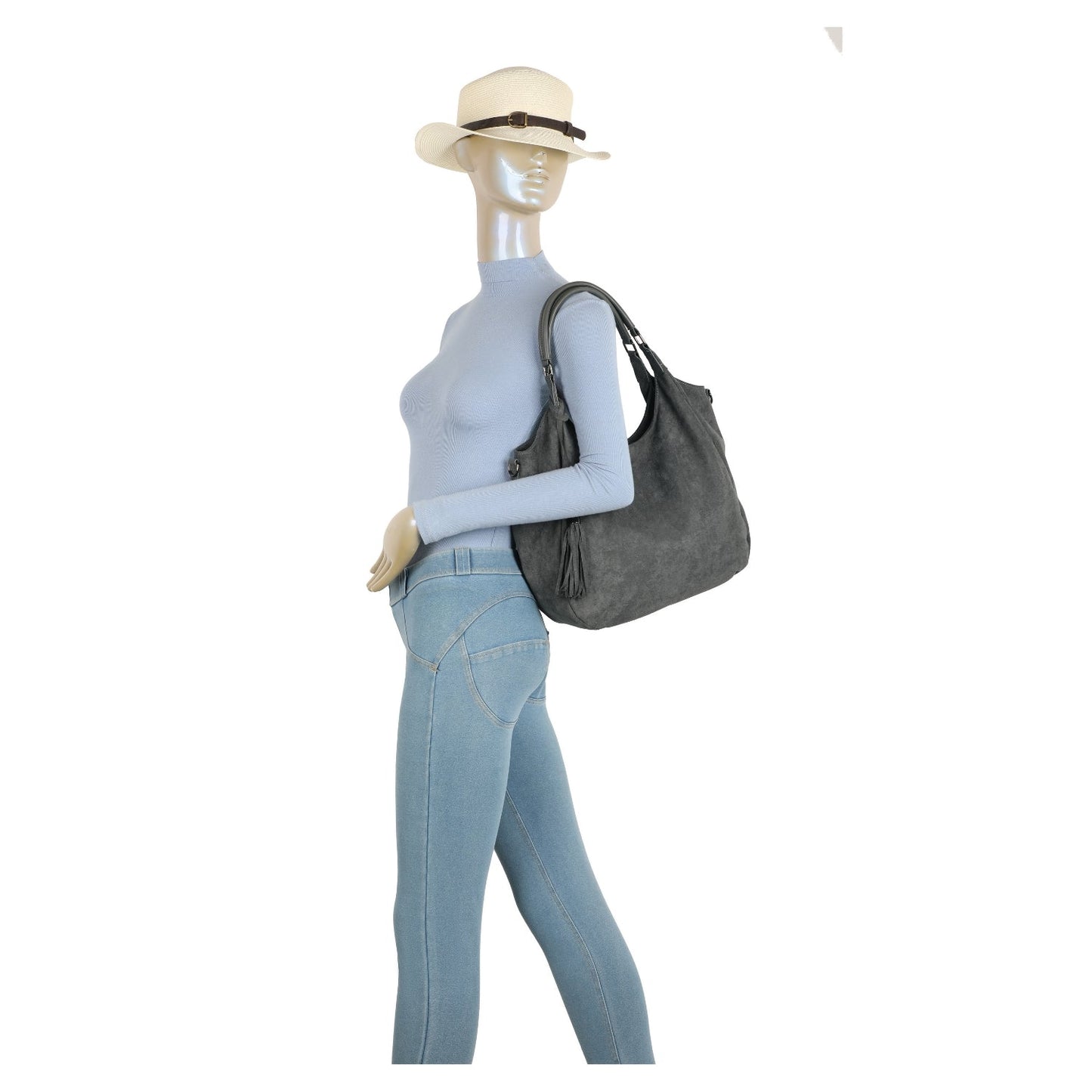 Suede Effect Shoulder Tassel Bag - Long Crossbody Strap Included