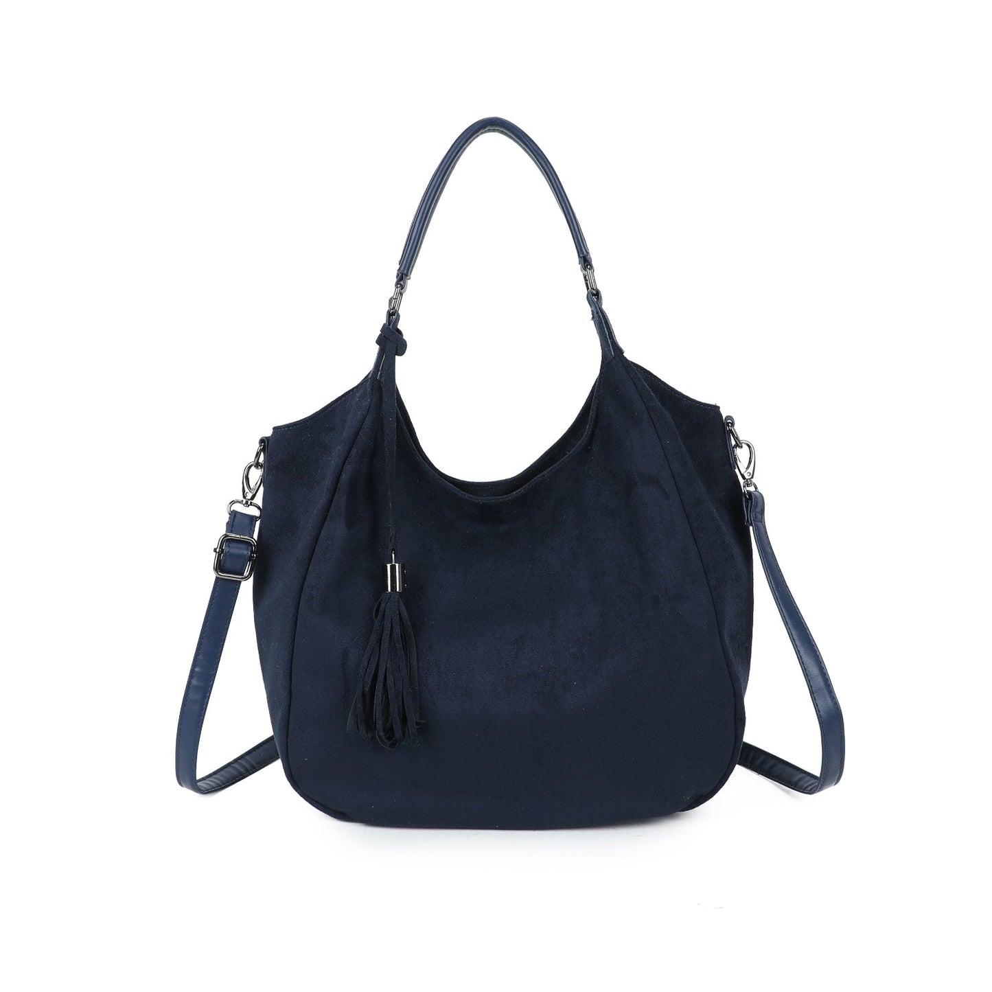 Suede Effect Shoulder Tassel Bag - Long Crossbody Strap Included