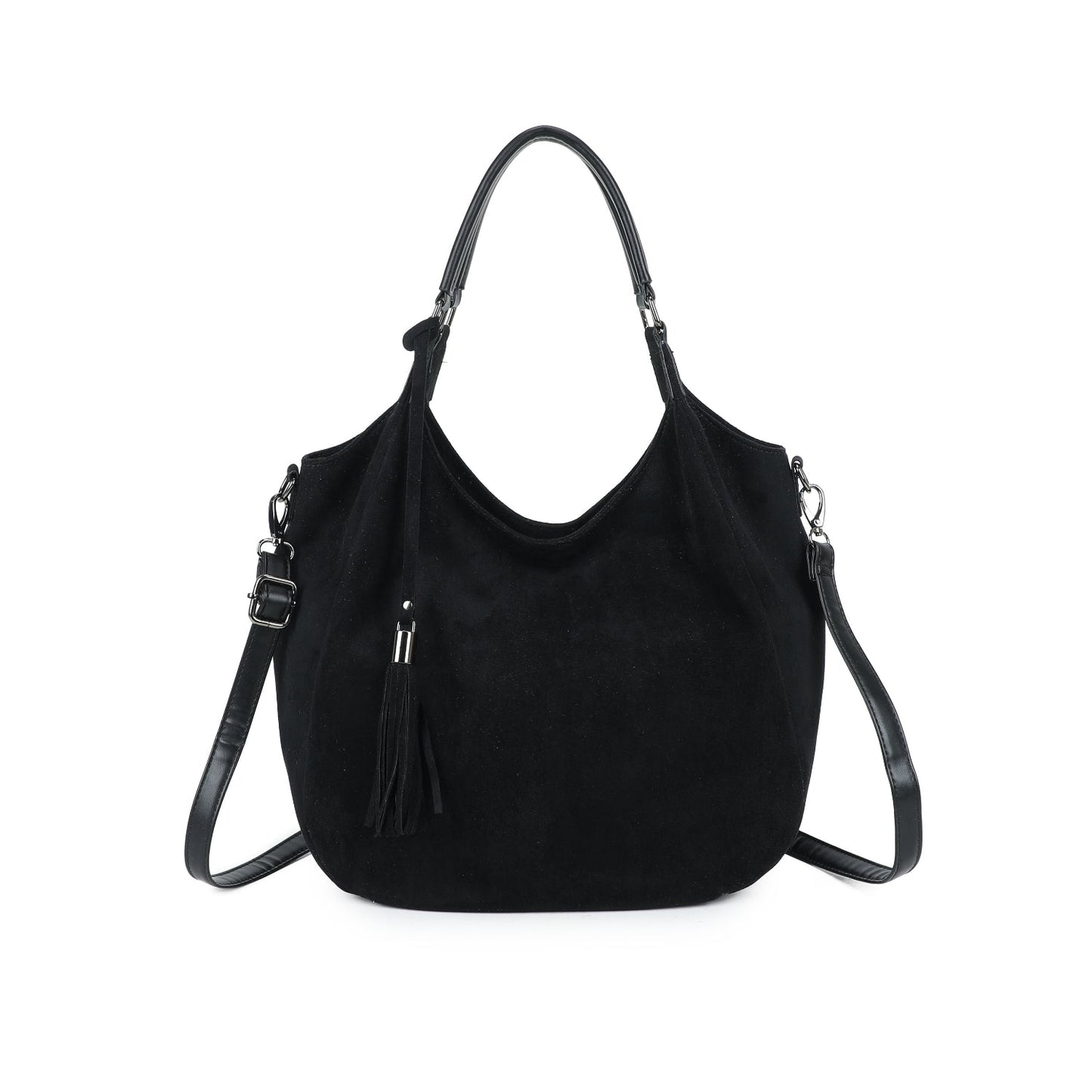 Suede Effect Shoulder Tassel Bag - Long Crossbody Strap Included