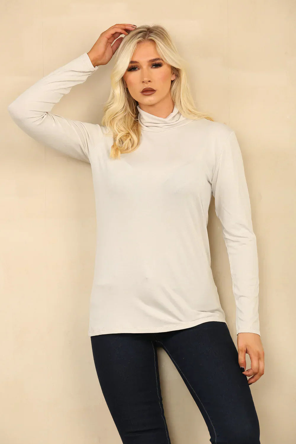 High Neck Top - High Neck Long Sleeve Top in Various Colours