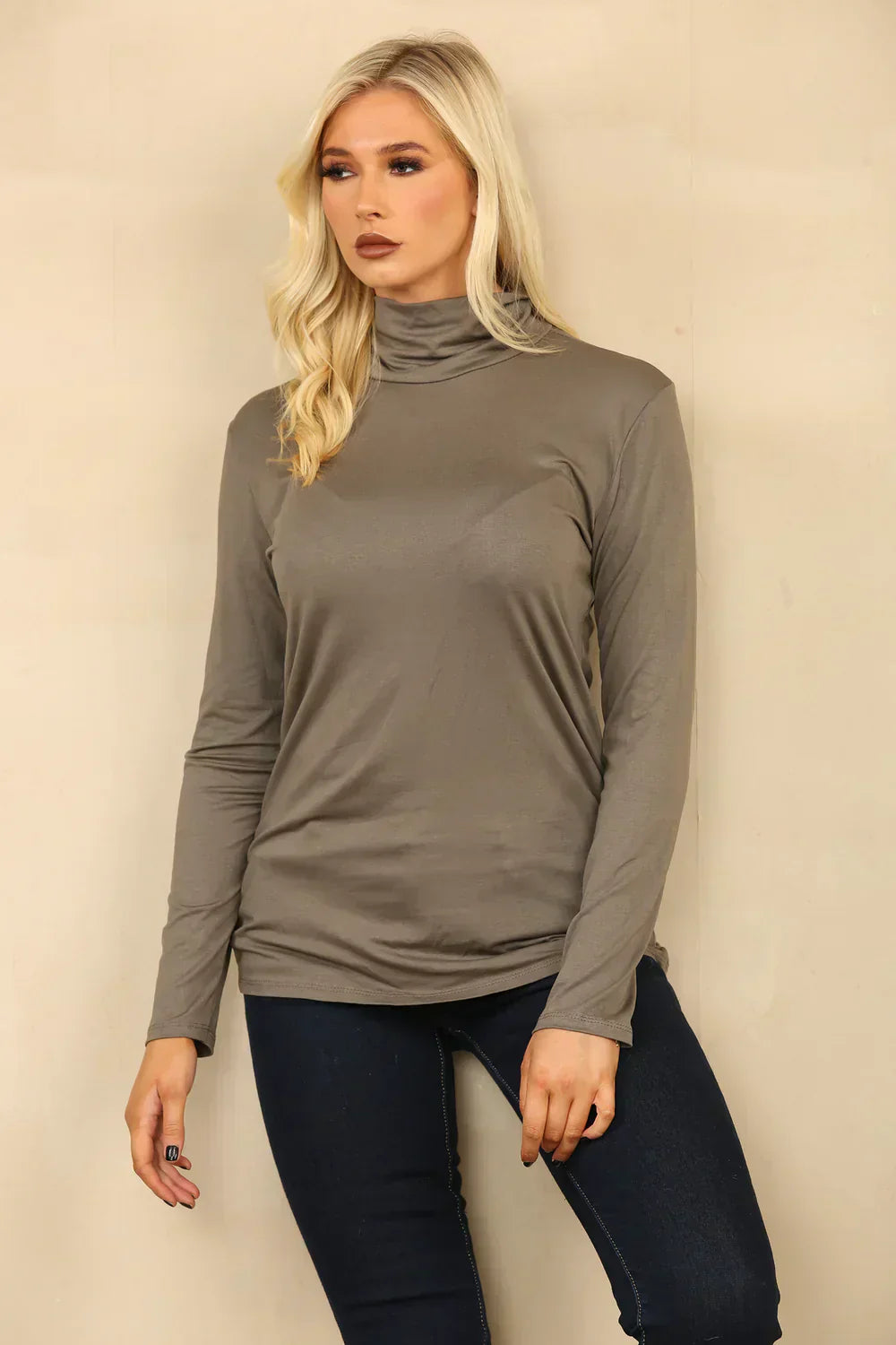 High Neck Top - High Neck Long Sleeve Top in Various Colours