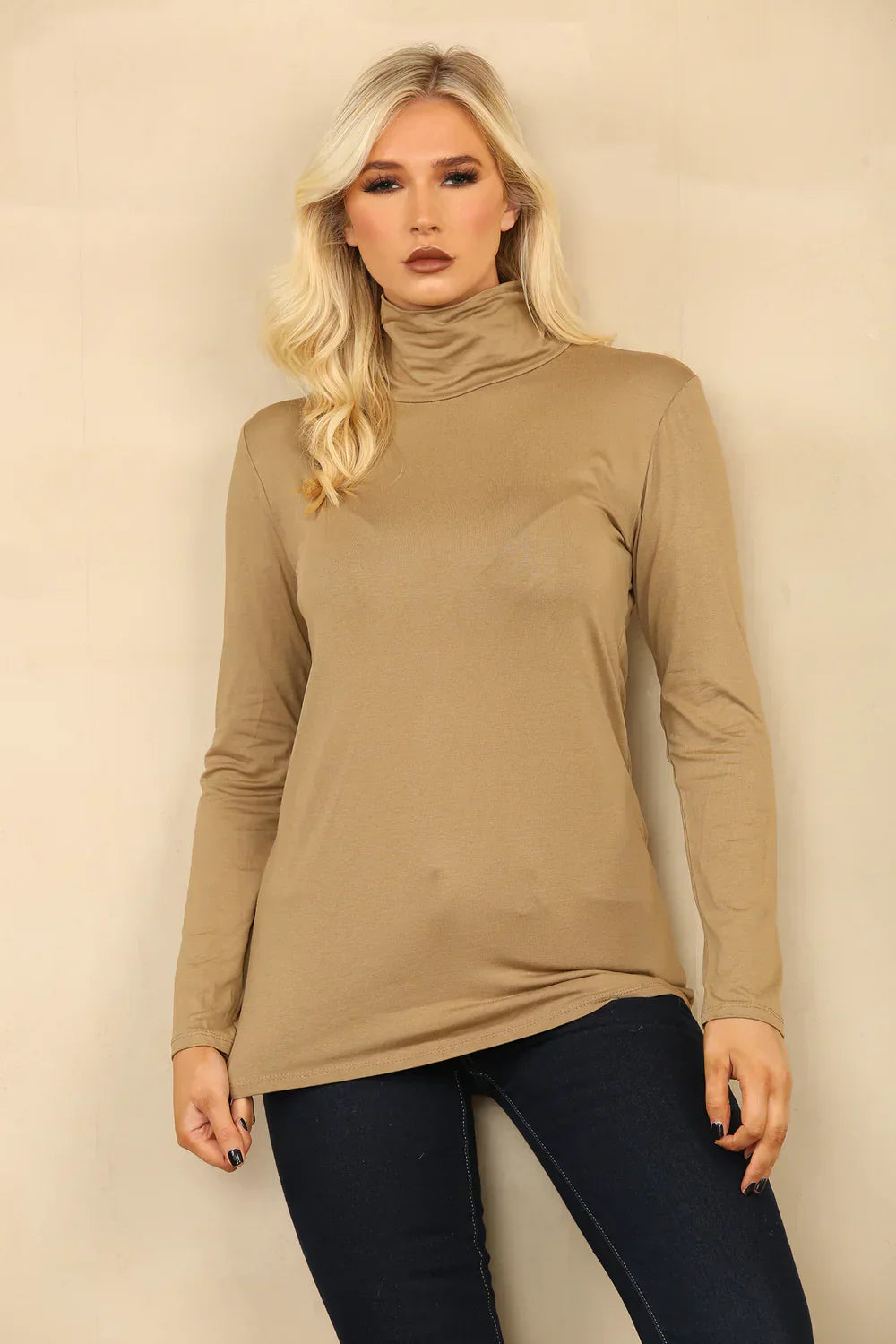 High Neck Top - High Neck Long Sleeve Top in Various Colours