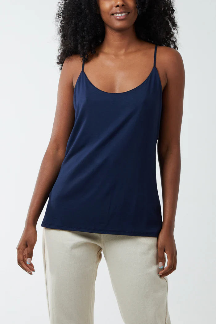 Lined adjustable cami vest with adjustable straps and soft viscose lining, ideal for layering.