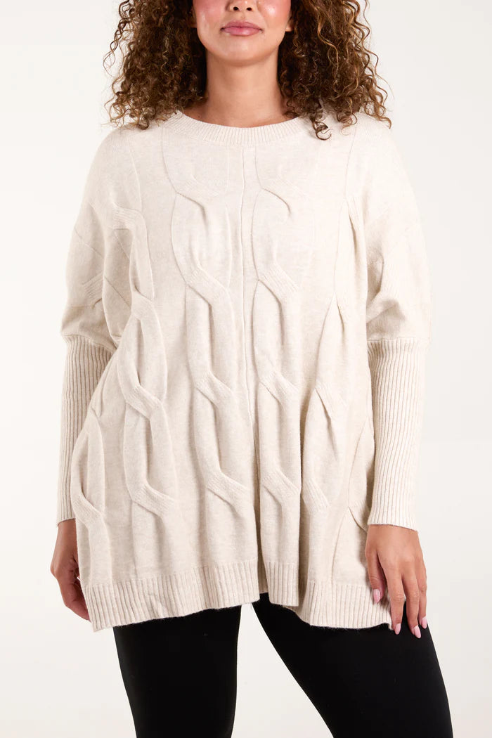 Round Neck Cable Knit Jumper with Modal