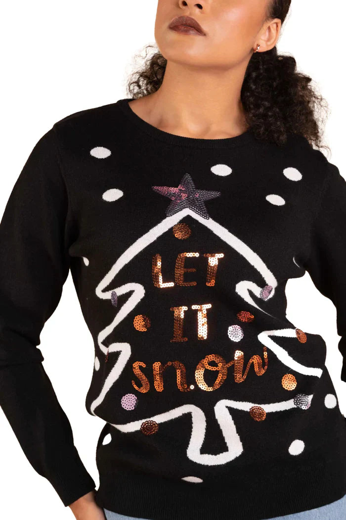 Festive "Let It Snow" Christmas jumper with sparkle accents.