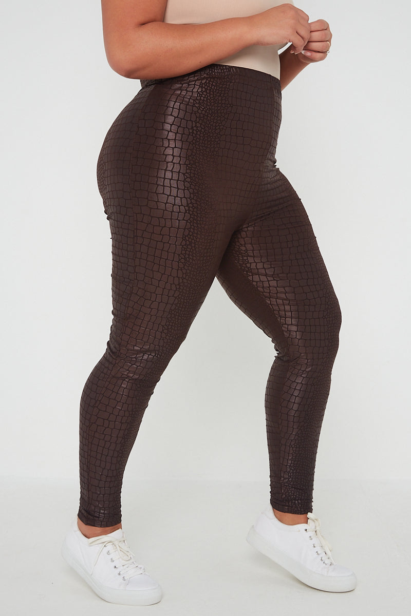 Croc leather look leggings made from 95% polyester and 5% elastane.