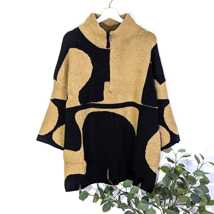 Luxe Zip Up Neck Jumper with retro design in warm polyamide knit.