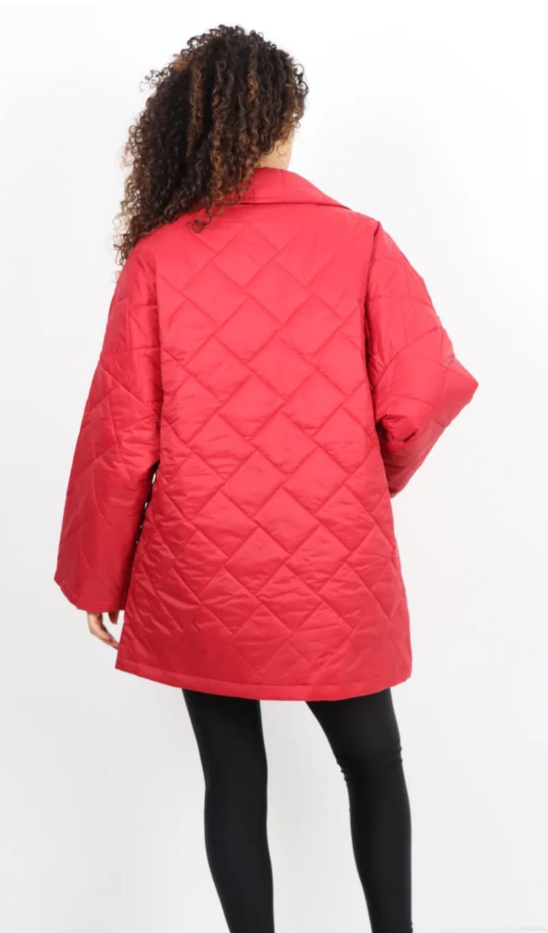 Leopard Lined Quilted Jacket - Blazer style with front pockets.