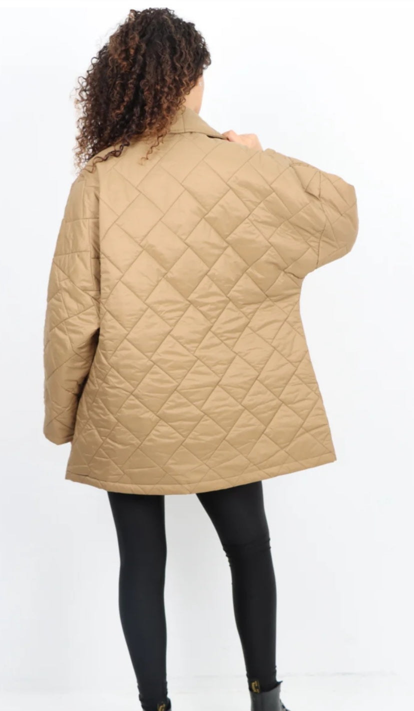 Leopard Lined Quilted Jacket - Blazer style with front pockets.