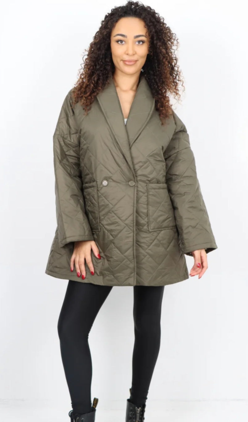 Leopard Lined Quilted Jacket - Blazer style with front pockets.
