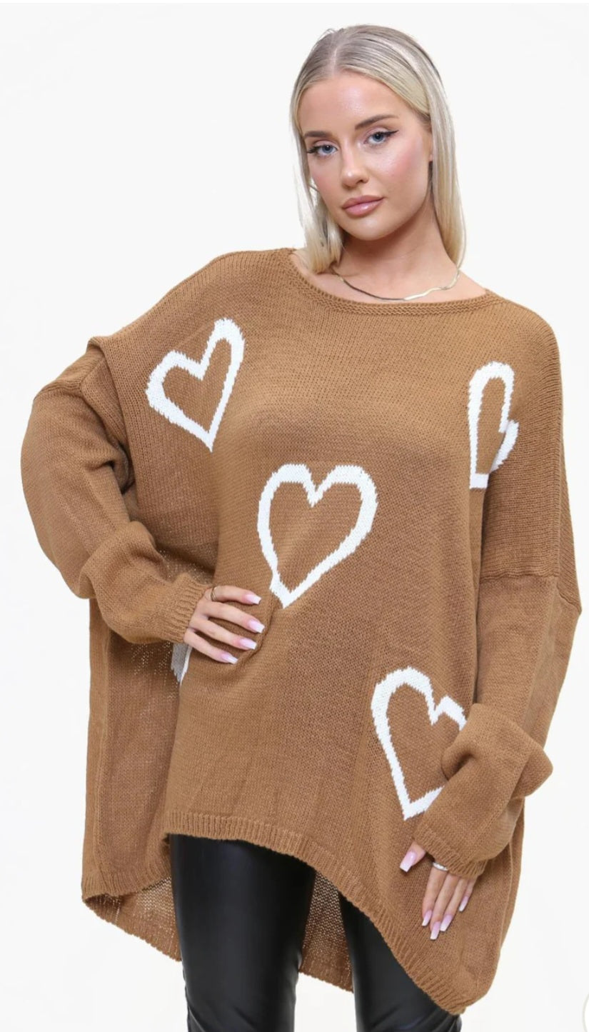 Heart Slouch Jumper - Slouch Oversized Style with Dropped Shoulder