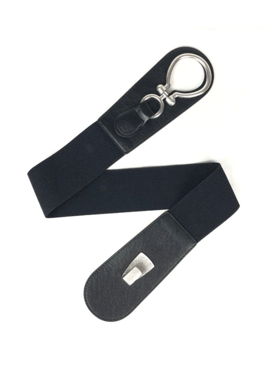 Eye stretch belt with silver tone hardware, suitable for sizes 8-22.