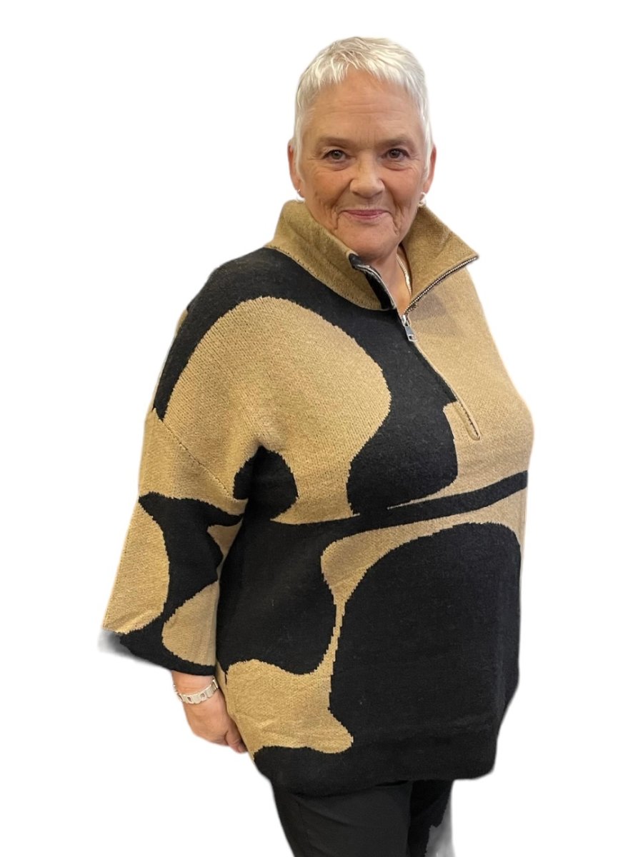 Luxe Zip Up Neck Jumper with retro design in warm polyamide mix knit.