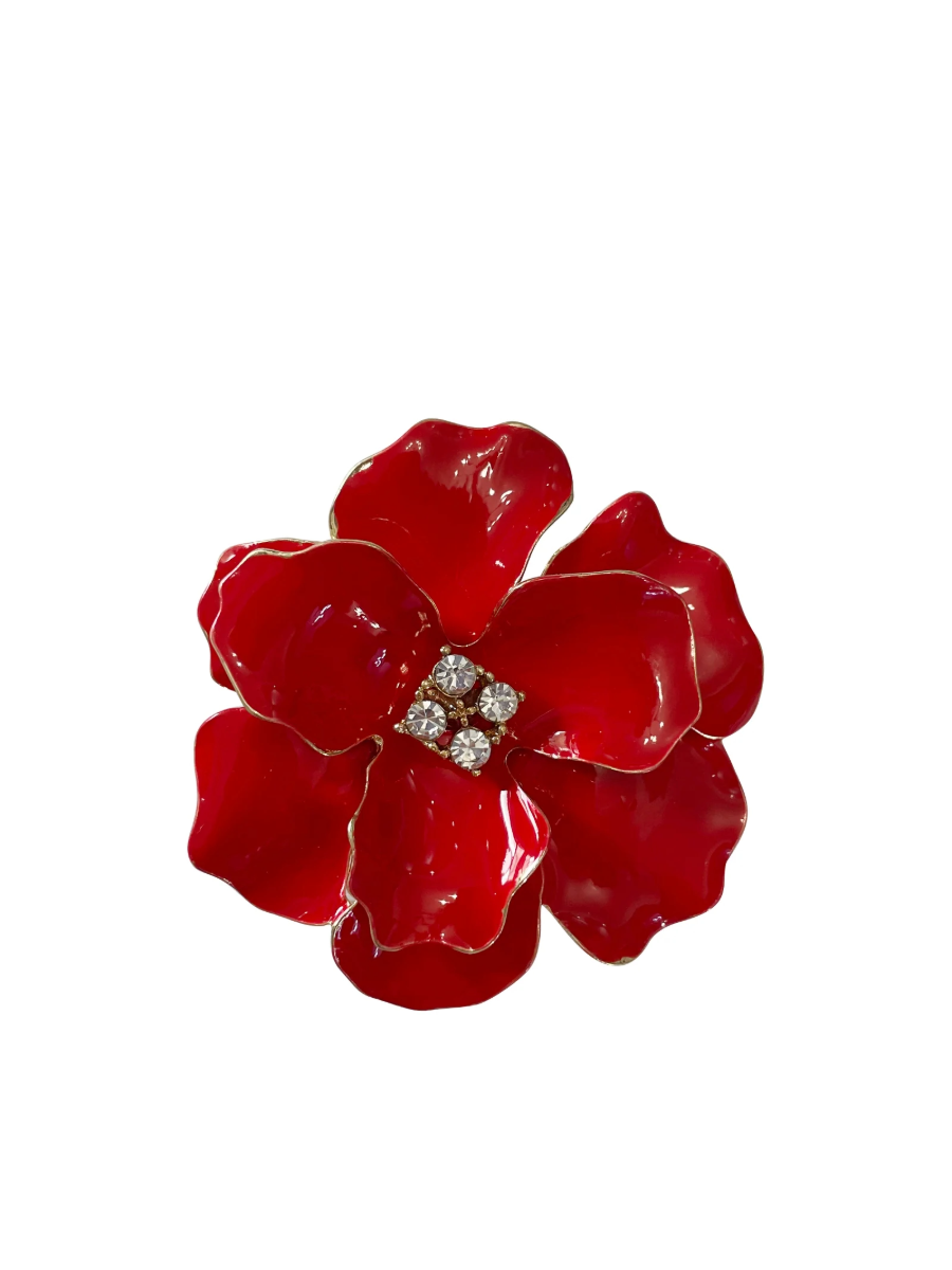 Magnetic Brooch - Poppy Design with Diamante Accents