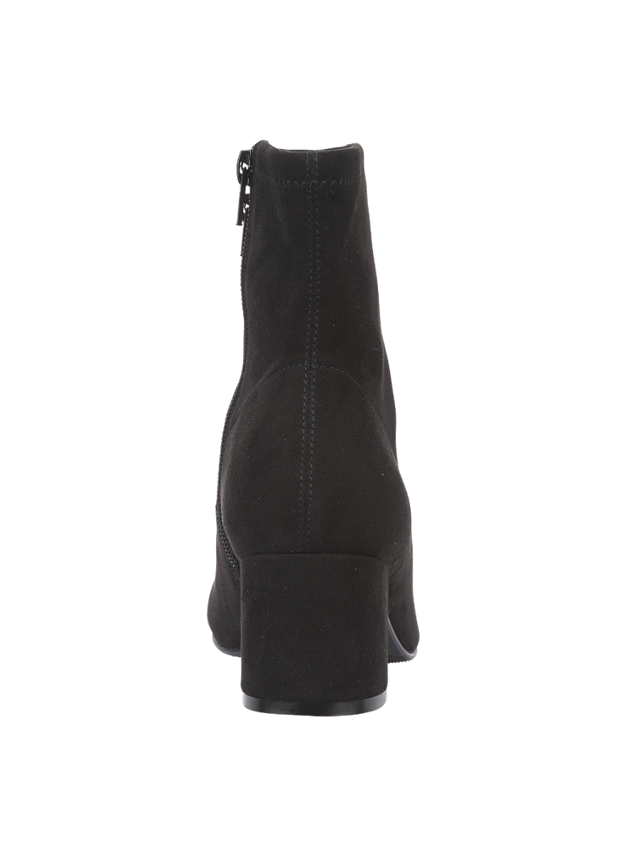 Ankle Boot - Ayda Mid Heel Soft Faux Suede Boot in Black showing block heel