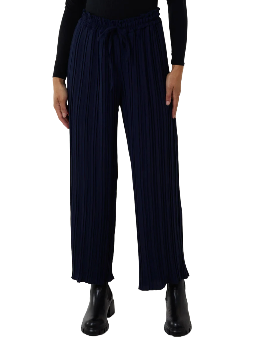 Wide Leg Plisse Drawstring Trousers with flowing pleated design.