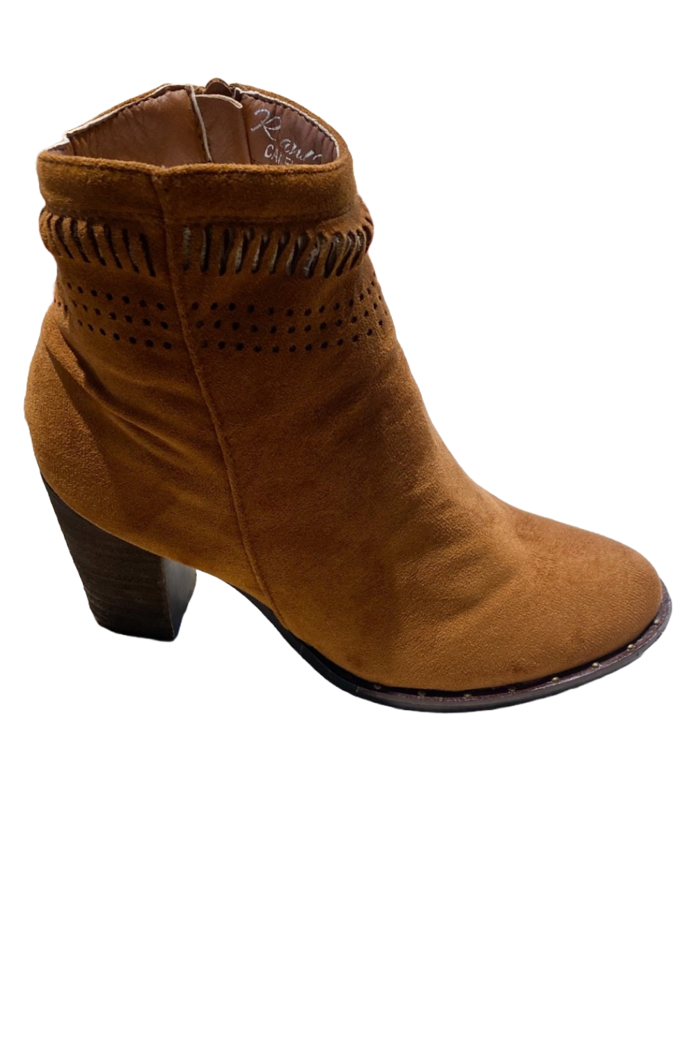 Mid Heel Boot with cut-out design, ideal for pairing with trousers, dresses, and skirts.