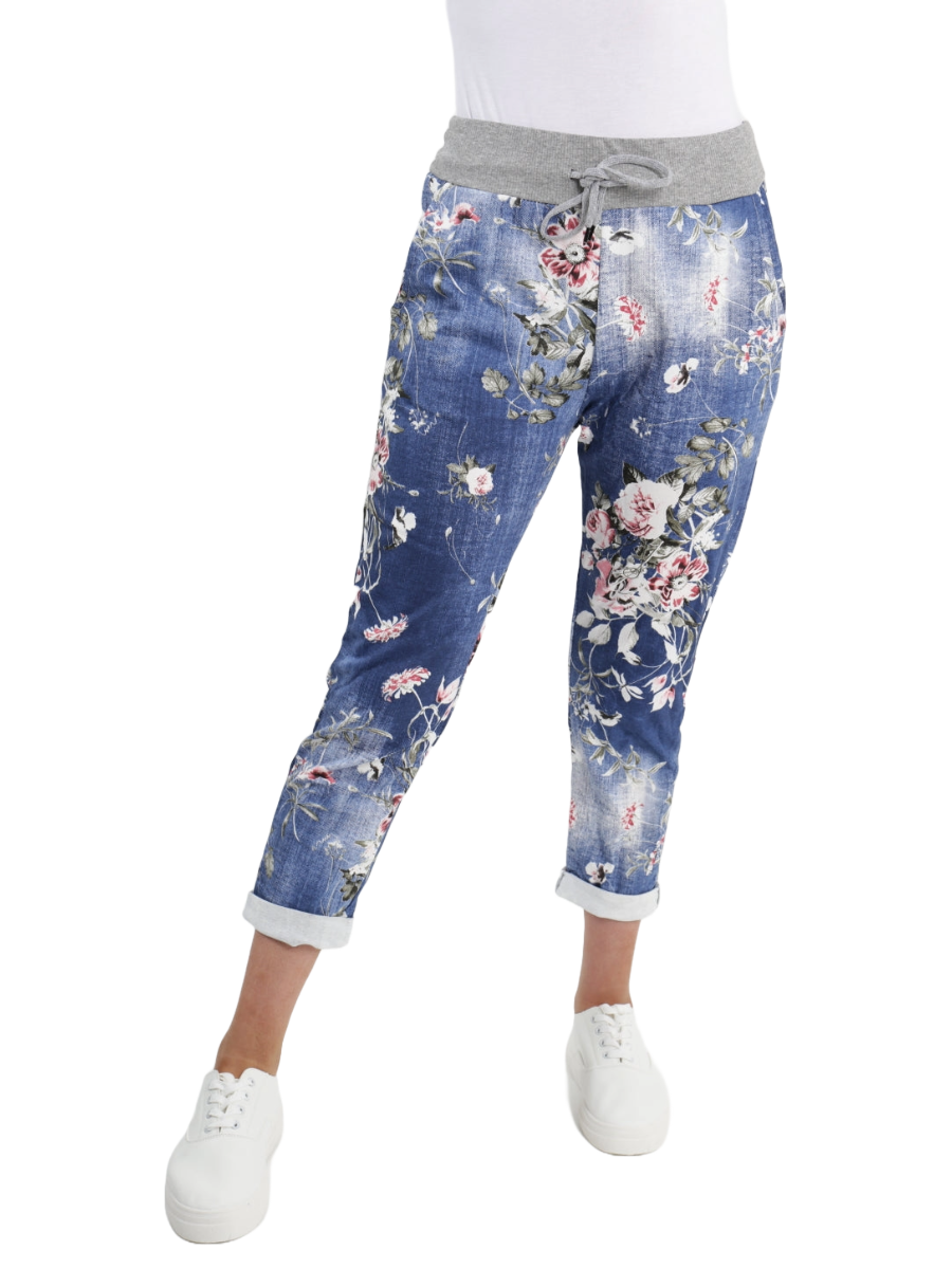 Cotton Trouser - Floral with a soft jersey waistband