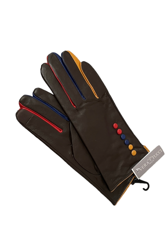 Real Leather Button Gloves - Stylish Button Detail | Vera Tucci