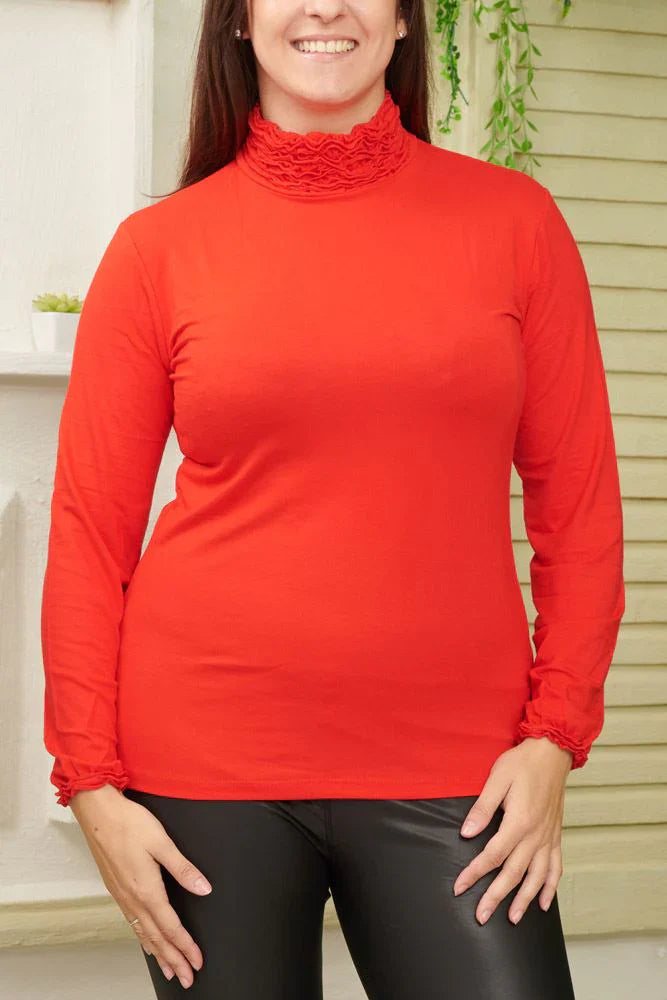 Ruffle Neck Top - Stylish Ruffle Neckline for Chic Vibe