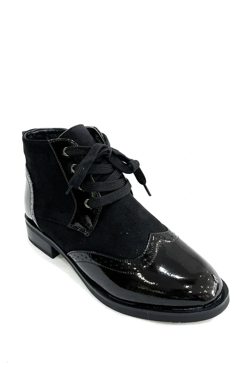 Lace up Boot - With Patent Leather and Suede Effect Material