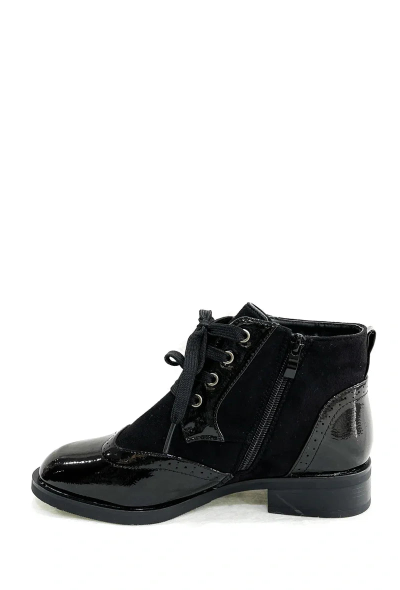 Lace up Boot - With Patent Leather and Suede Effect Material
