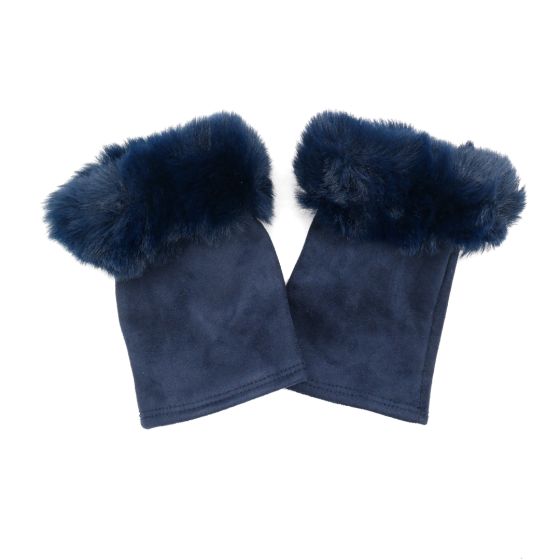 Fingerless Gloves with a Soft Fluffy Faux Fur Cuff on display