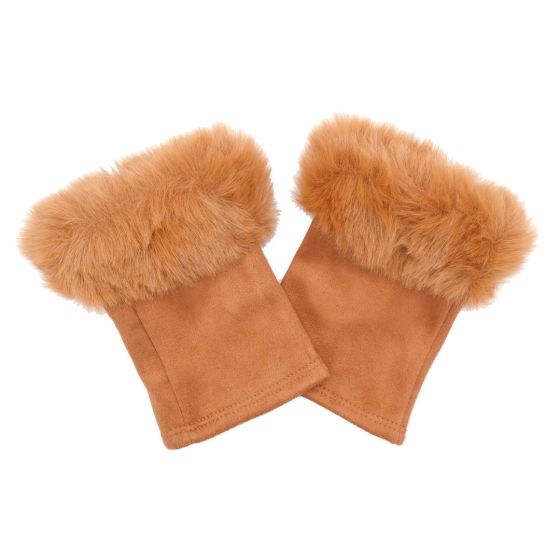 Fingerless Gloves with a Soft Fluffy Faux Fur Cuff on display