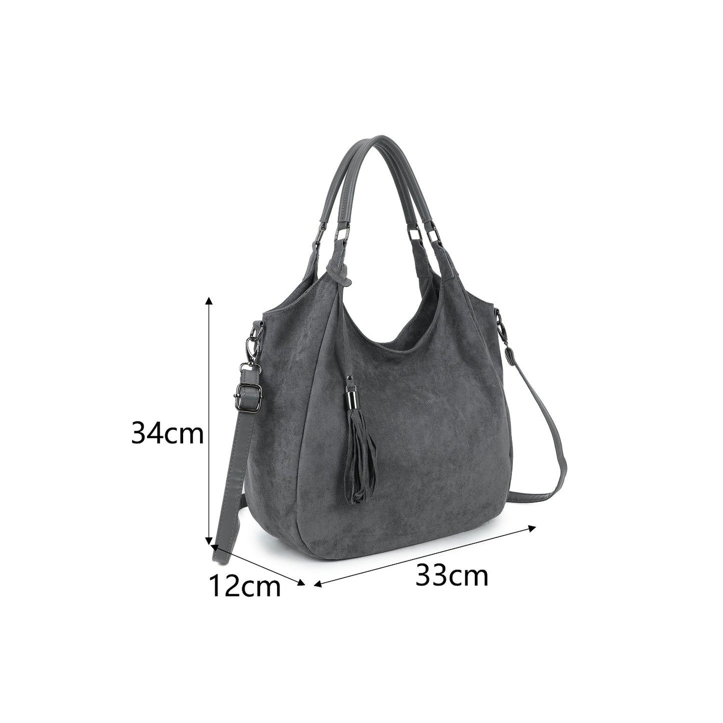 Suede Effect Shoulder Tassel Bag - Long Crossbody Strap Included