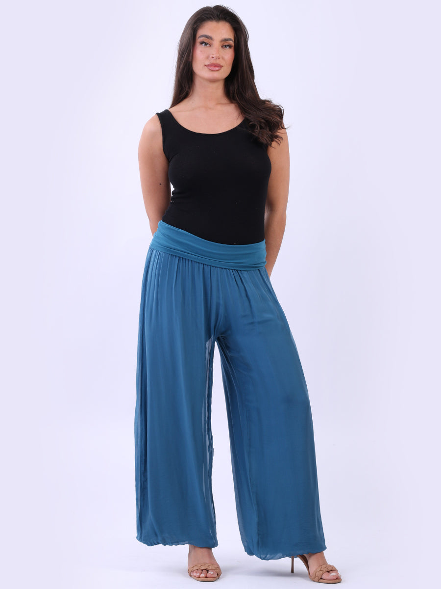 Silk Wide Leg Palazzo Pant - fully lined, stretch waistband.