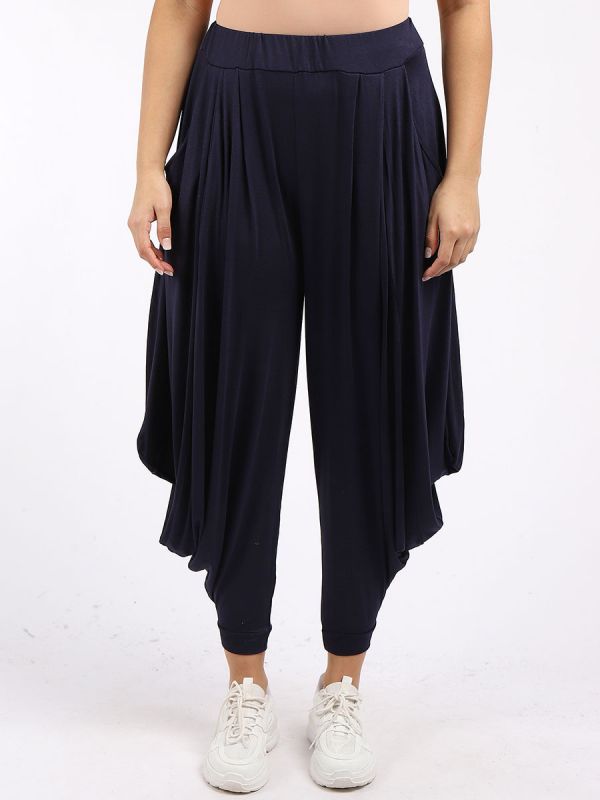 Italian Jersey Harem pants with elasticated waist and side pockets, UK fit 10-18, made in Italy.
