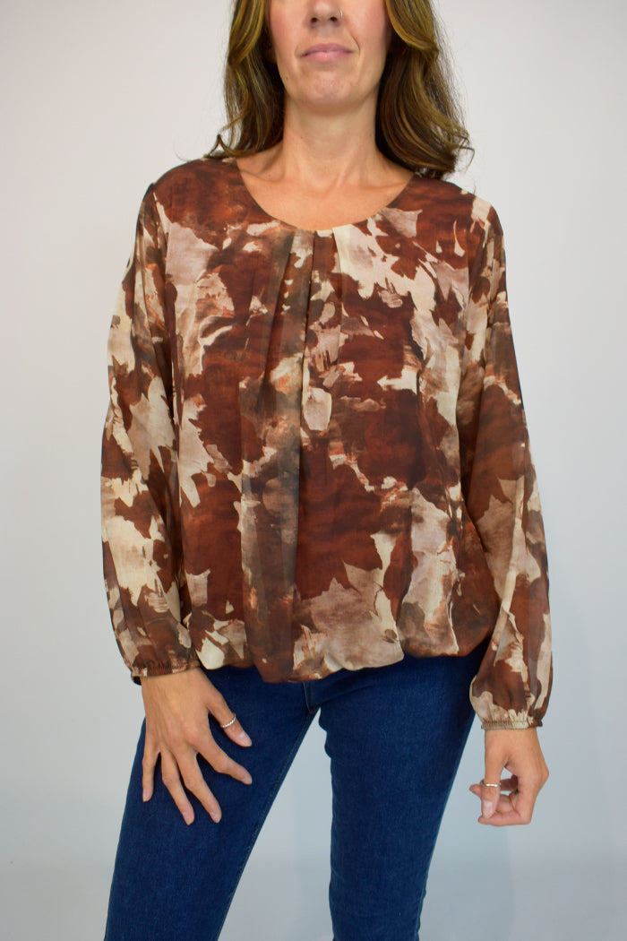 Colour Spill Bubble Hem Top - Fully lined and long sleeves